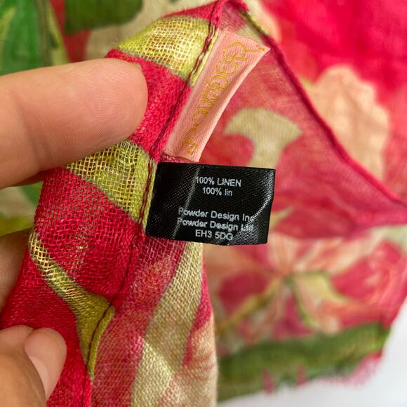 Powder 100% Linen Scarf  Shawl Tropical Floral Botanical print - Picture 6 of 8